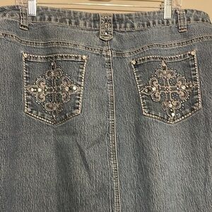 Cato Woman plus denim Skirt with cross designs with split